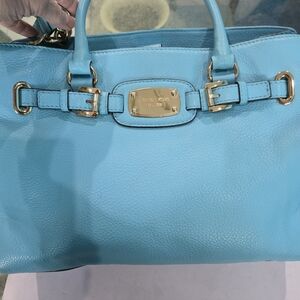 Michael Kors Turquoise Satchel with Gold Accents